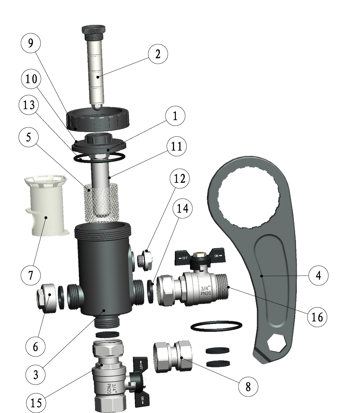 Quadromag mini 3/4" - magnetisch-mechanisch filter