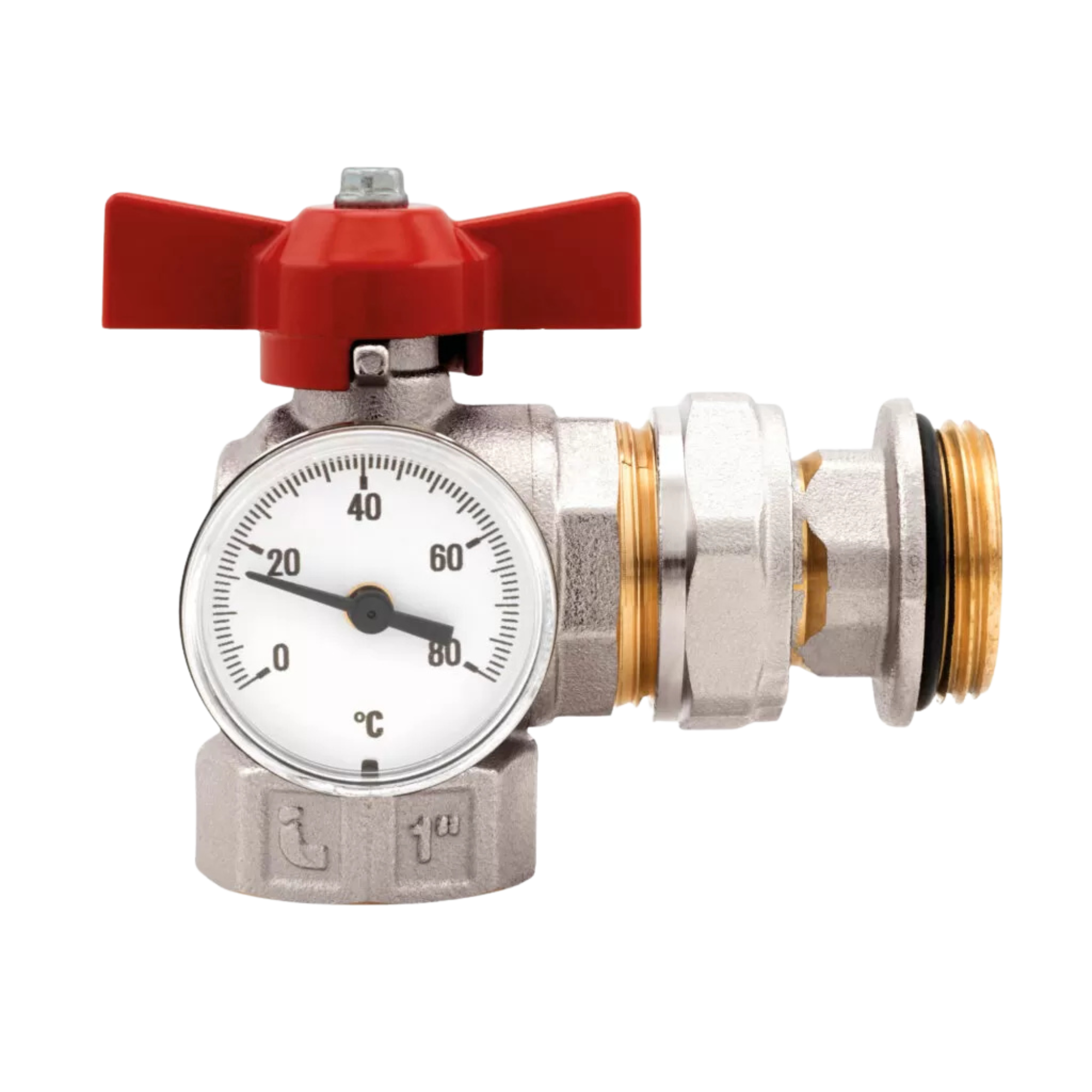 Kogelkraanset 1" haaks incl. 2 thermometers