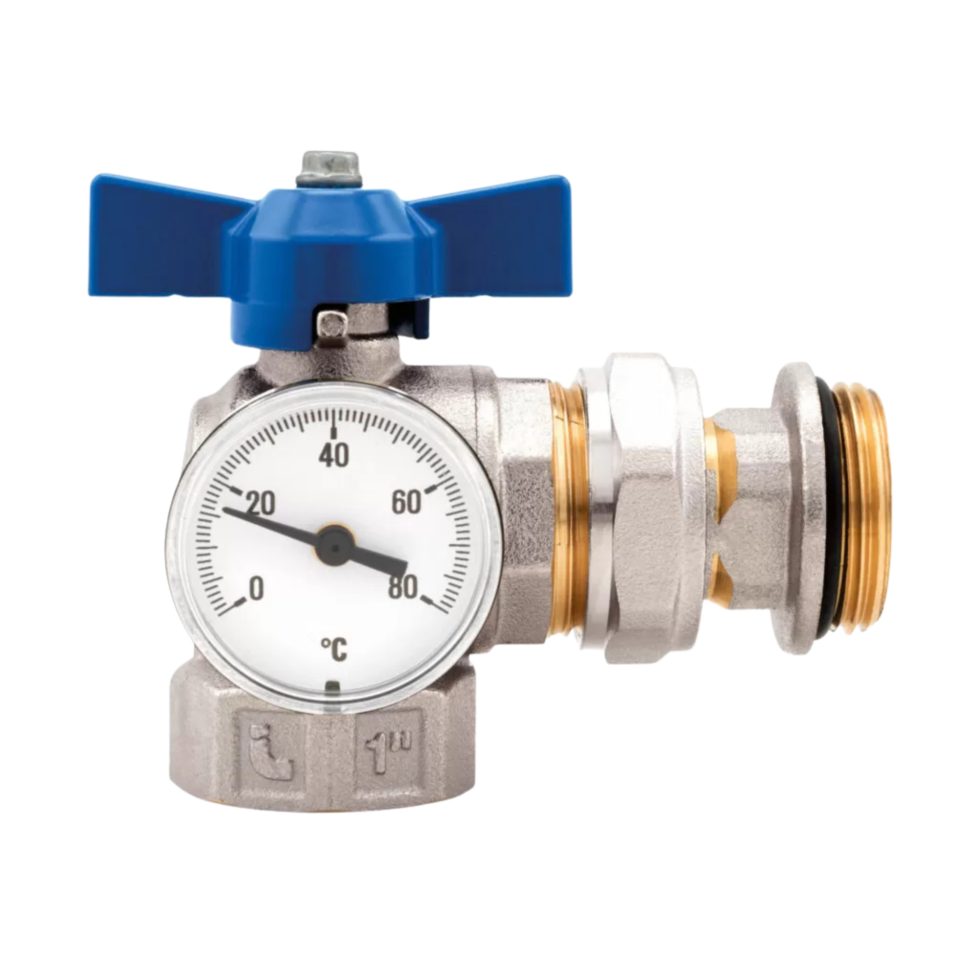 Kogelkraanset 1" haaks incl. 2 thermometers